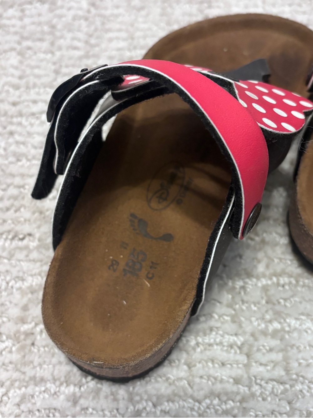 RARE Disney Minnie Mouse Youth Birki’s by Birkenstock Red Polka Dot Bow Sandal - Picture 4 of 7